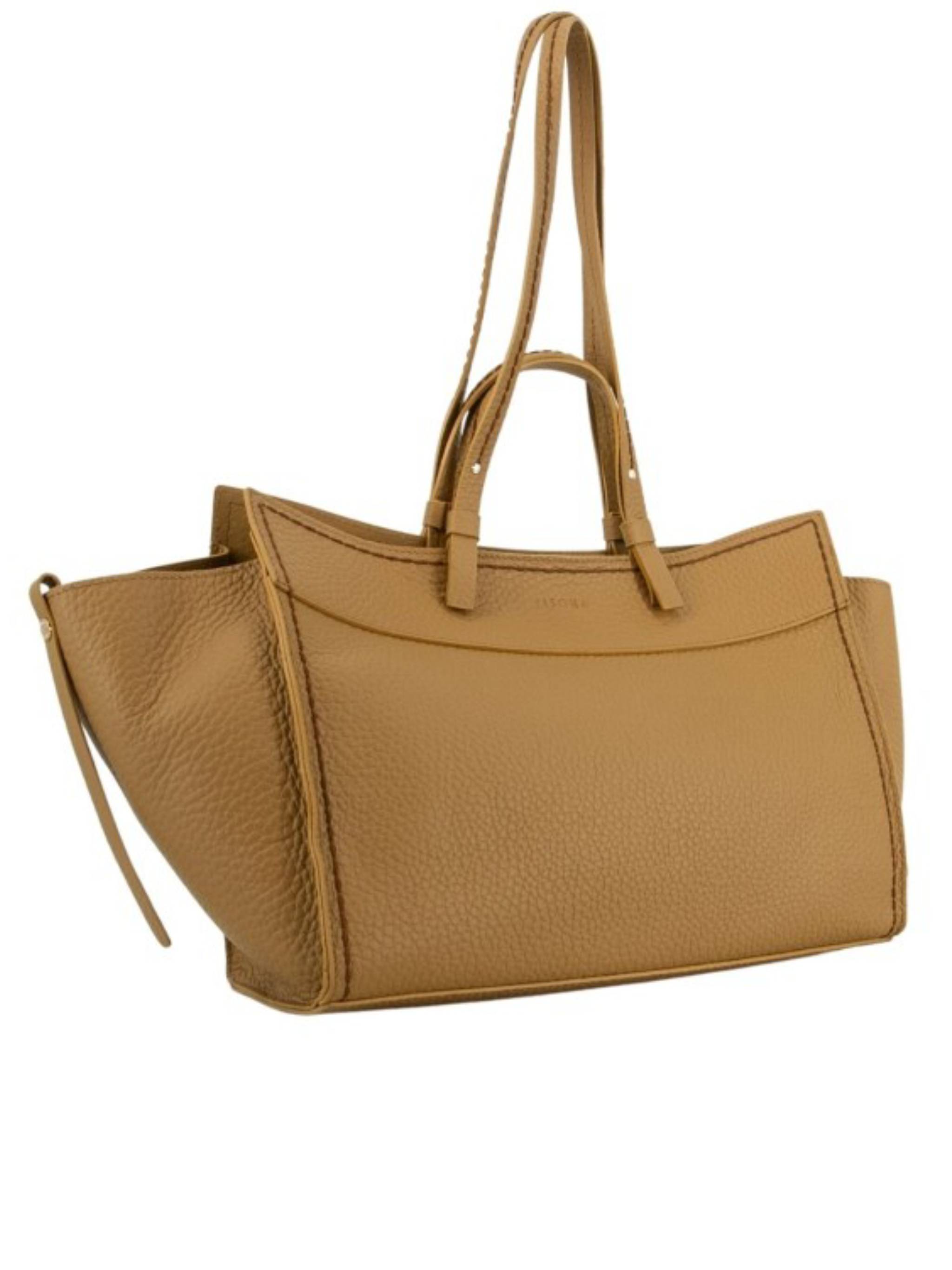 Brown Queen Structured Pebbled Leather Handbag
