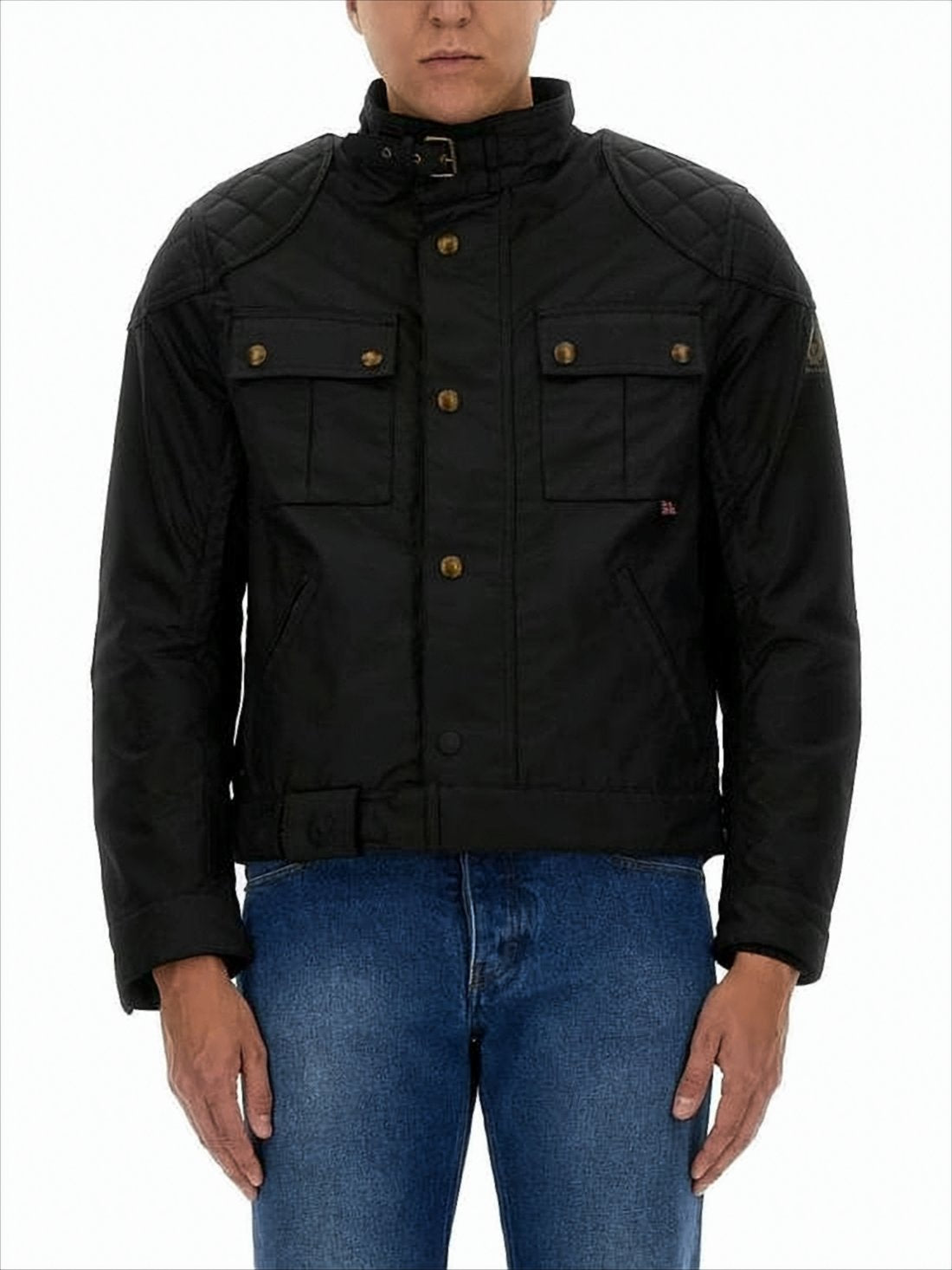 Cropped Quilted Jacket with High Collar