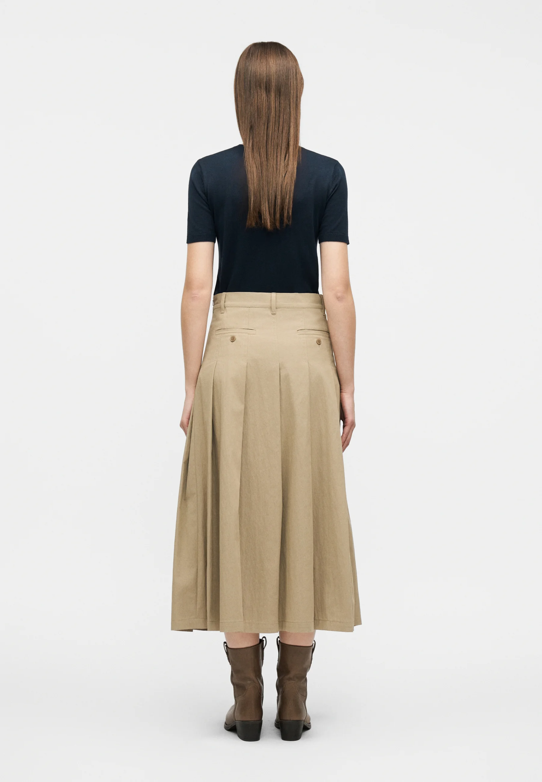 Brown Cotton Blend Midi Skirt