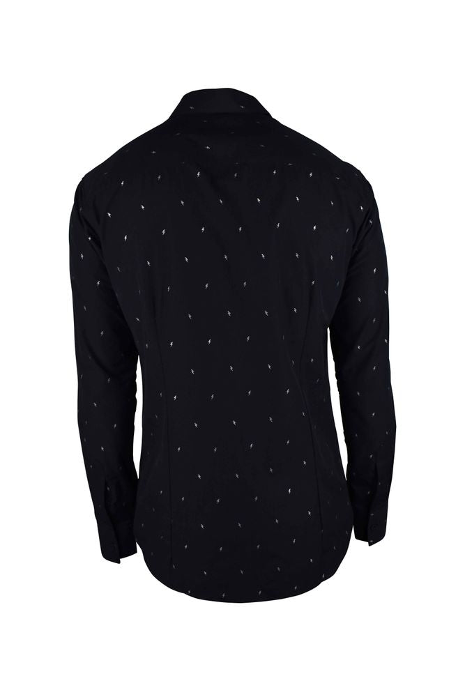 Black Cotton Shirt With Embroidered Lightning Bolts