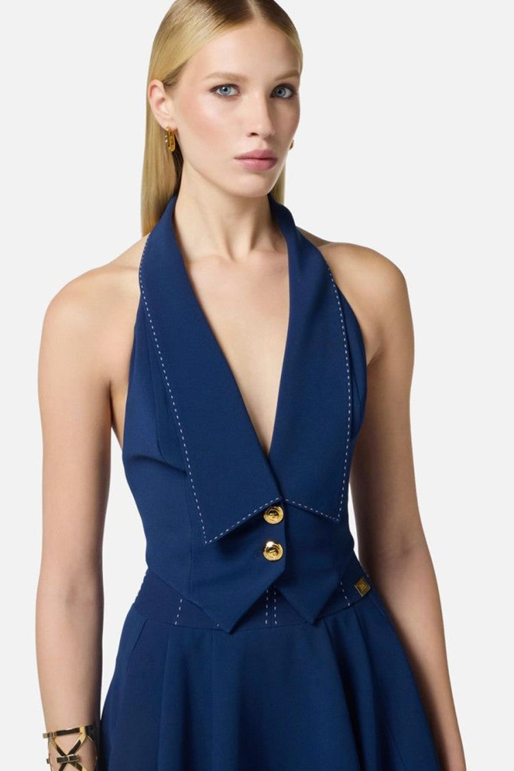 Blue Tailored Coat With Distinguished V-Neckline