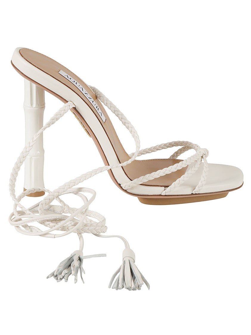 Braided Strap Sandals With Bamboo-Style Heel