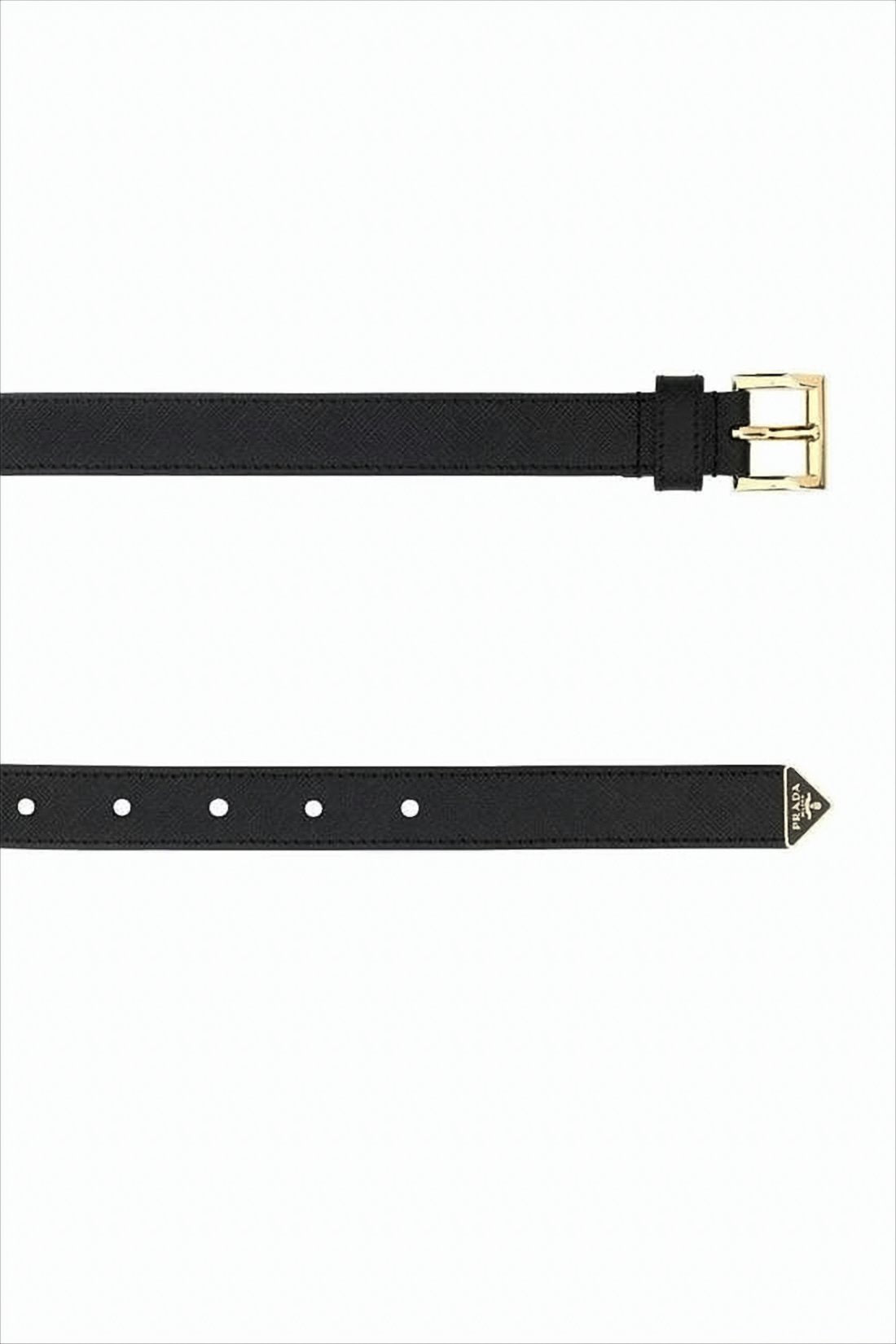 Textured Leather Belt with Polished Gold Buckle