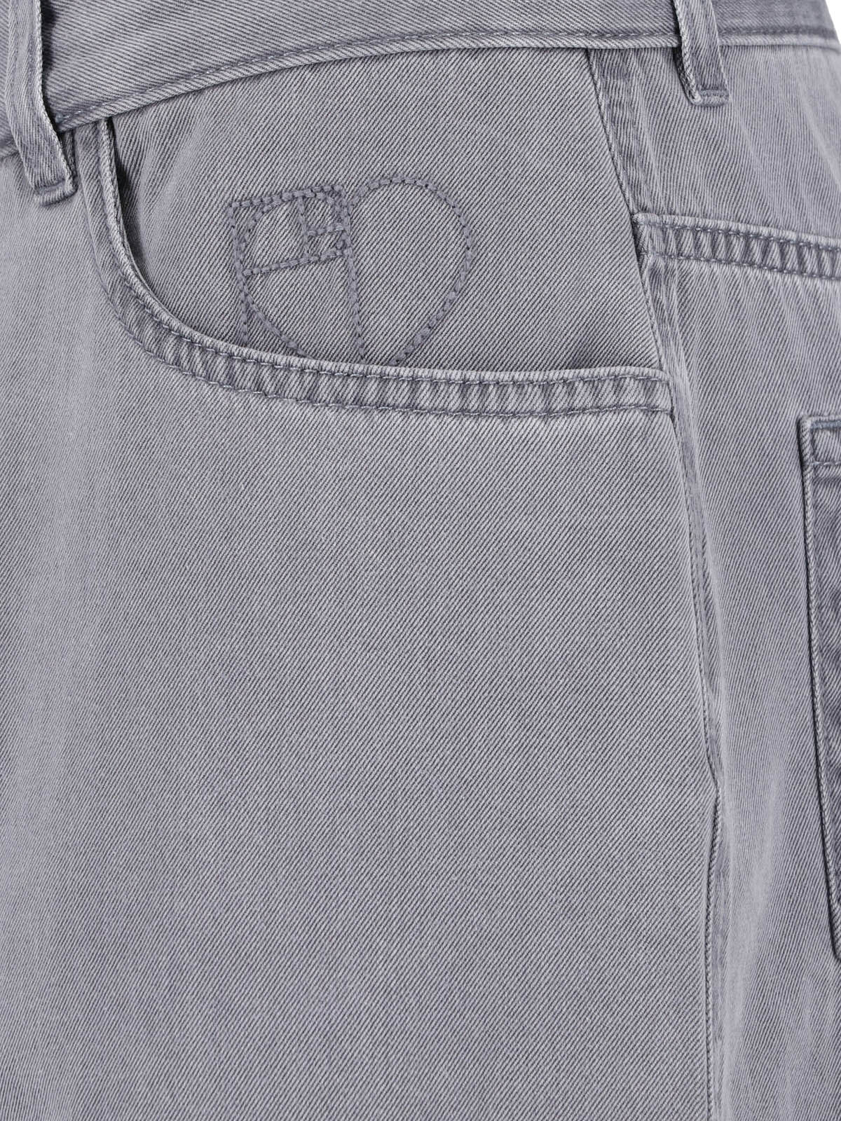 Grey Mid-Rise Wide-Leg Denim Jeans