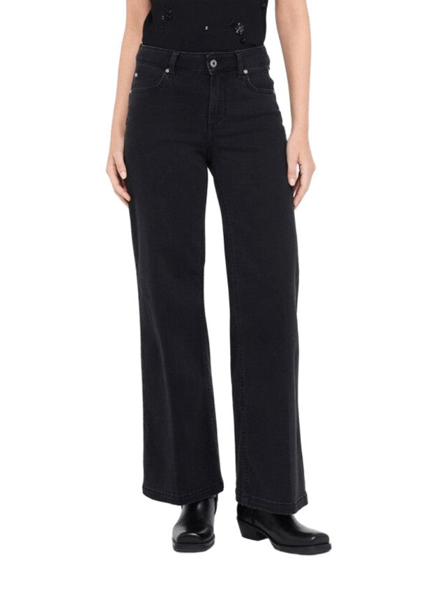 Flared High-Waisted Black Jeans With Five-Pocket Design