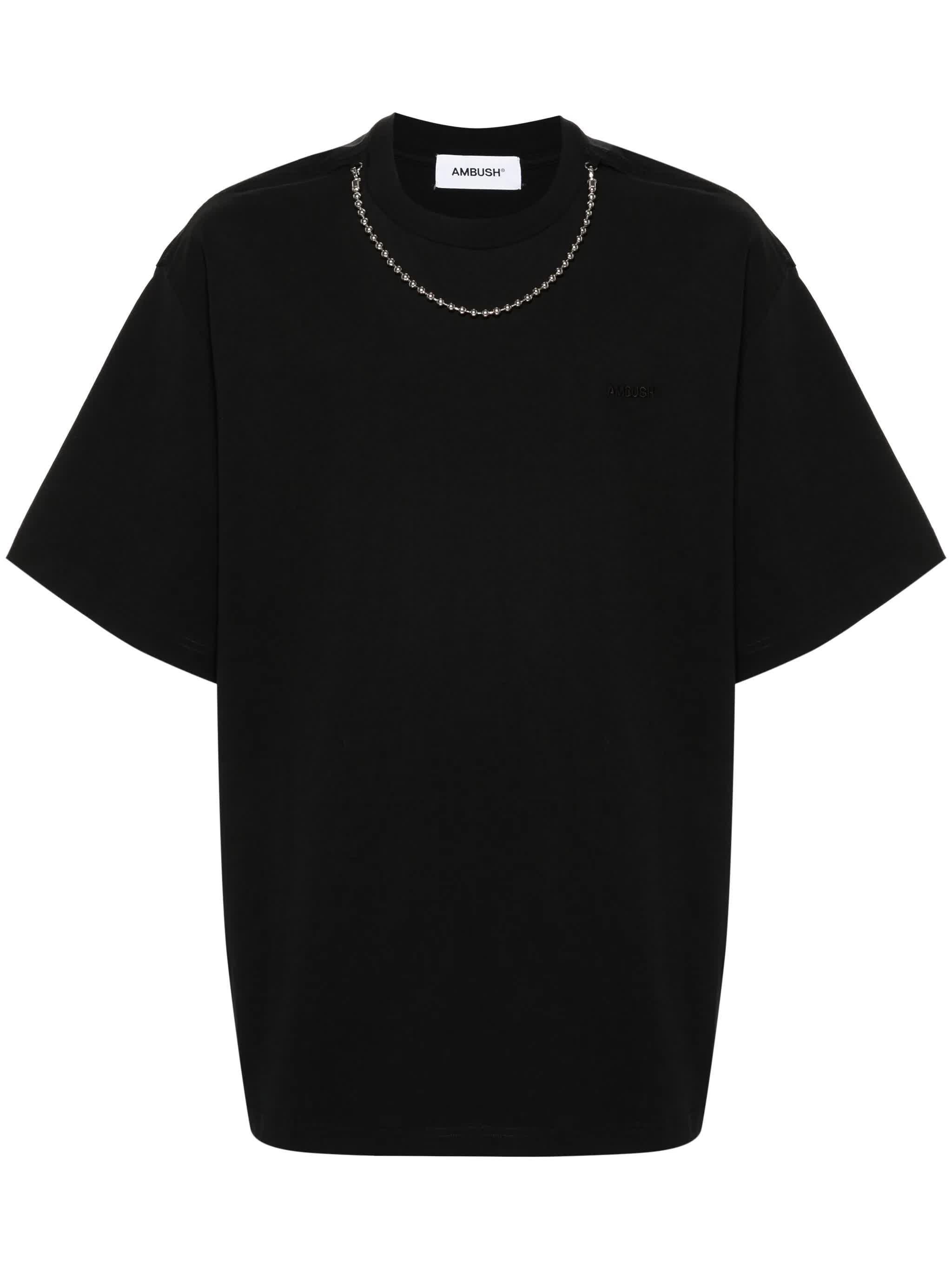 Black Ballchain Detail Organic Cotton T-Shirt