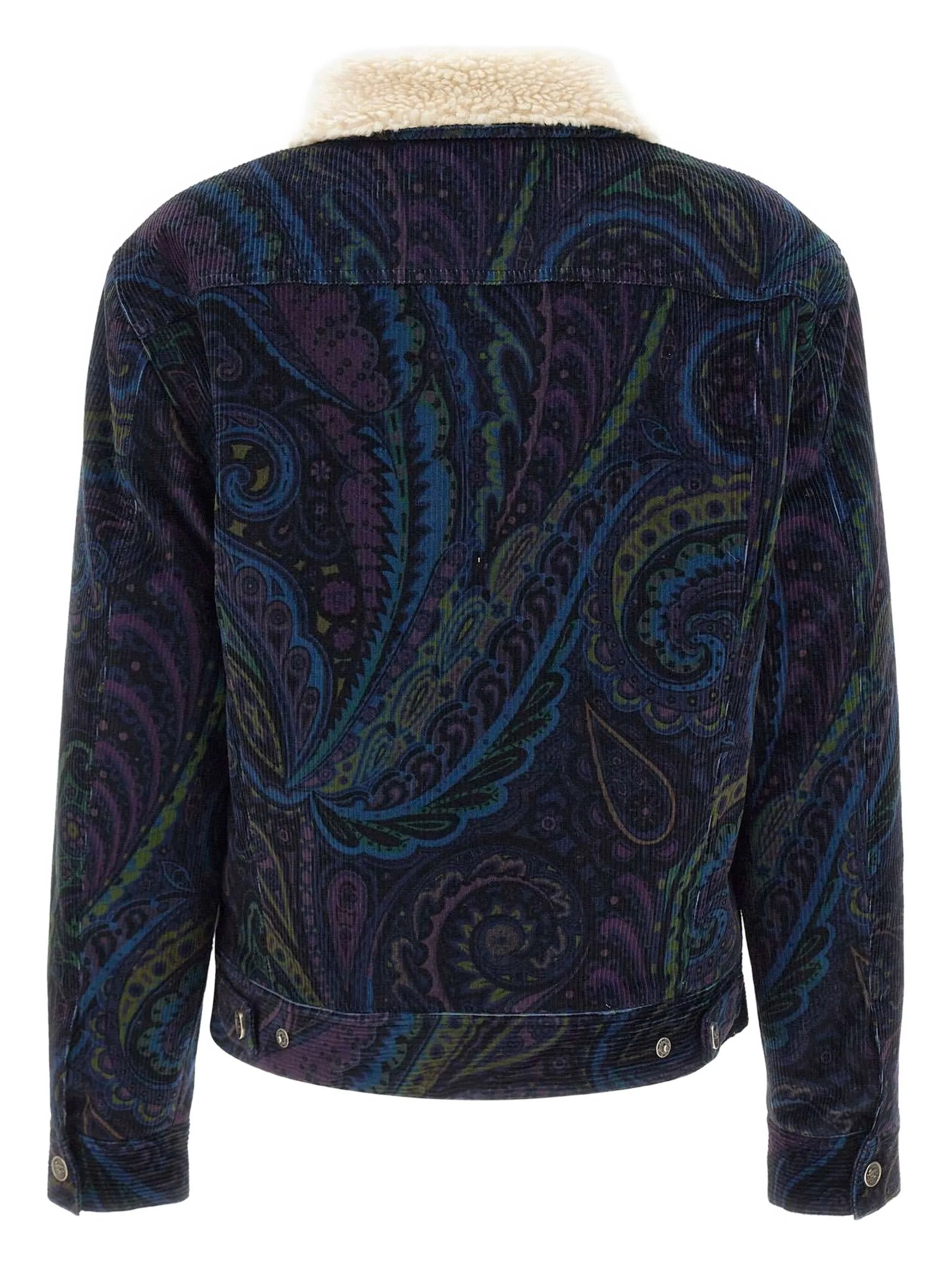 Cropped Paisley Pattern Corduroy Sherpa Jacket