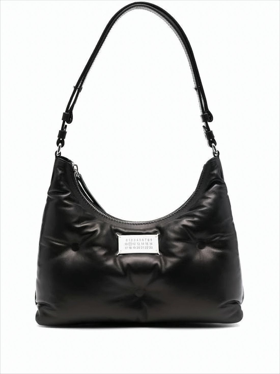 Curved Lambskin Leather Shoulder Bag