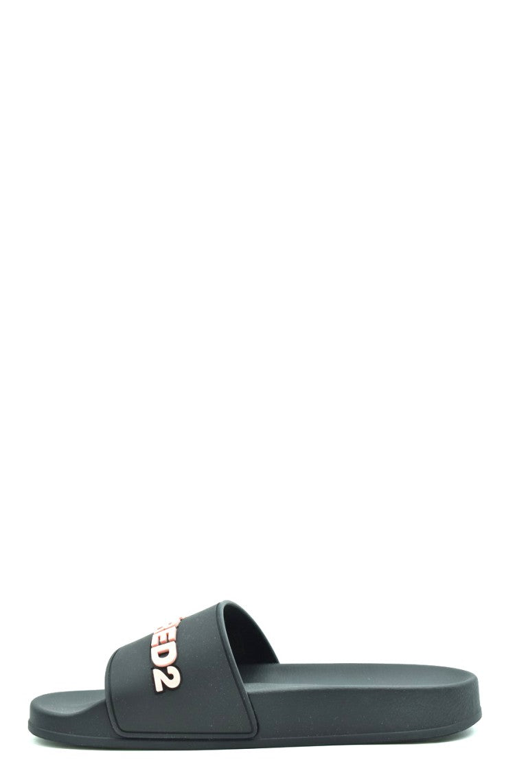 Contemporary Black Slides With Contrasting Raised Lettering