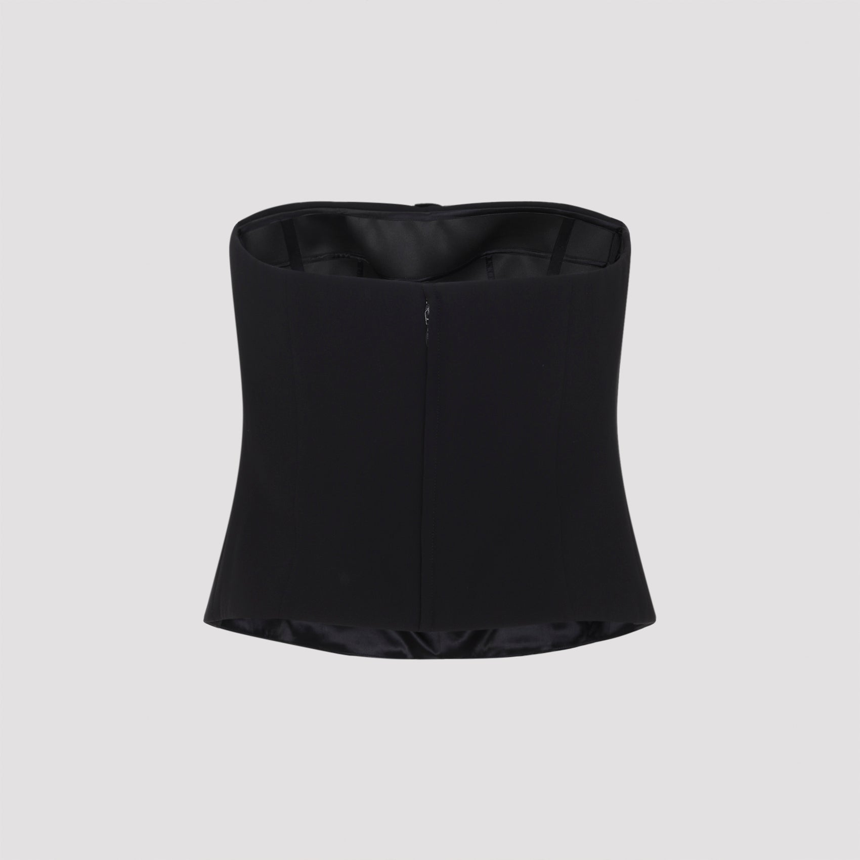 Strapless Black Silk Top With Ruffle Detail And Concealed Zipper