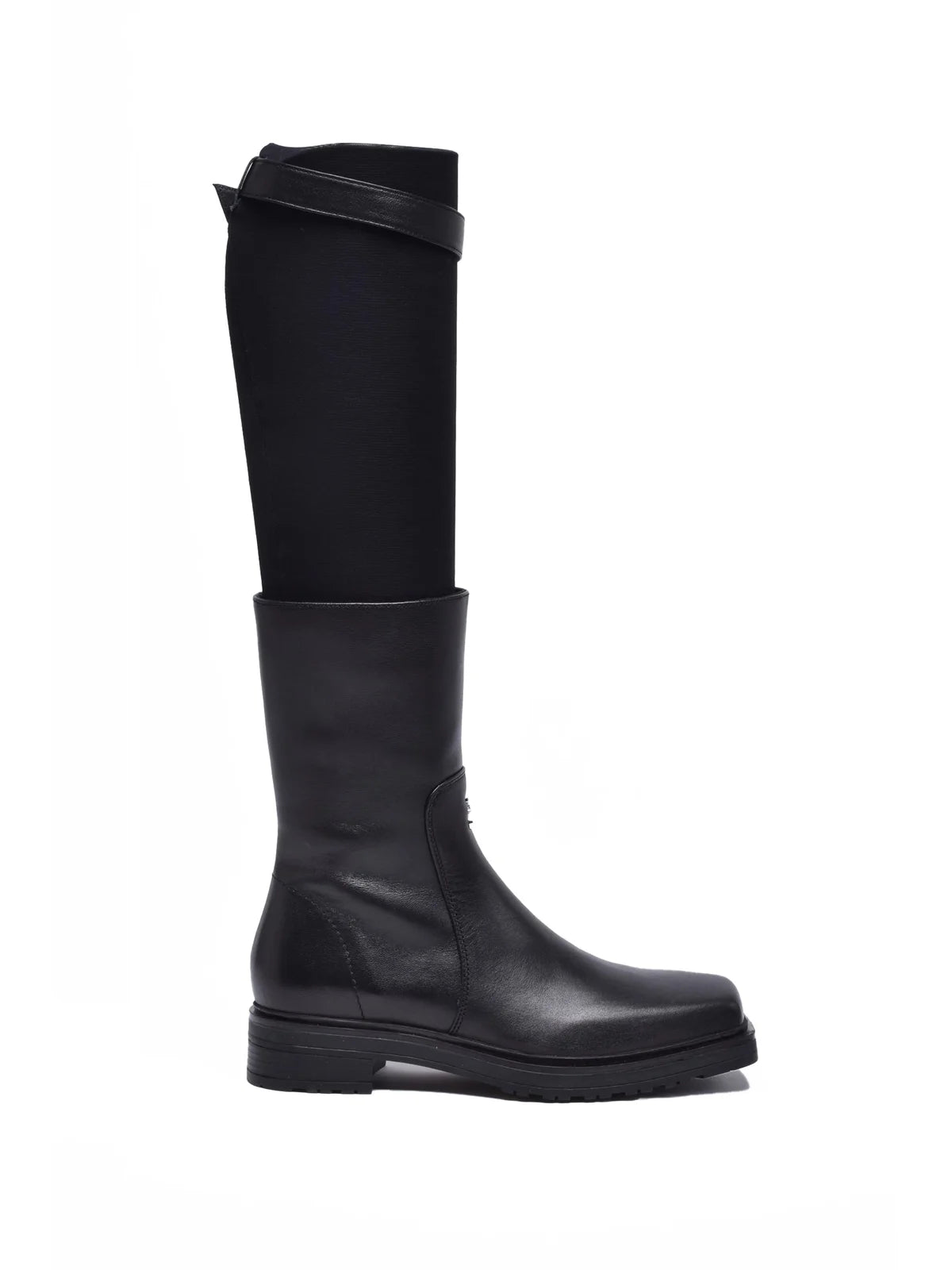 Black Leather Rubber Women's Leather Ankle Boot