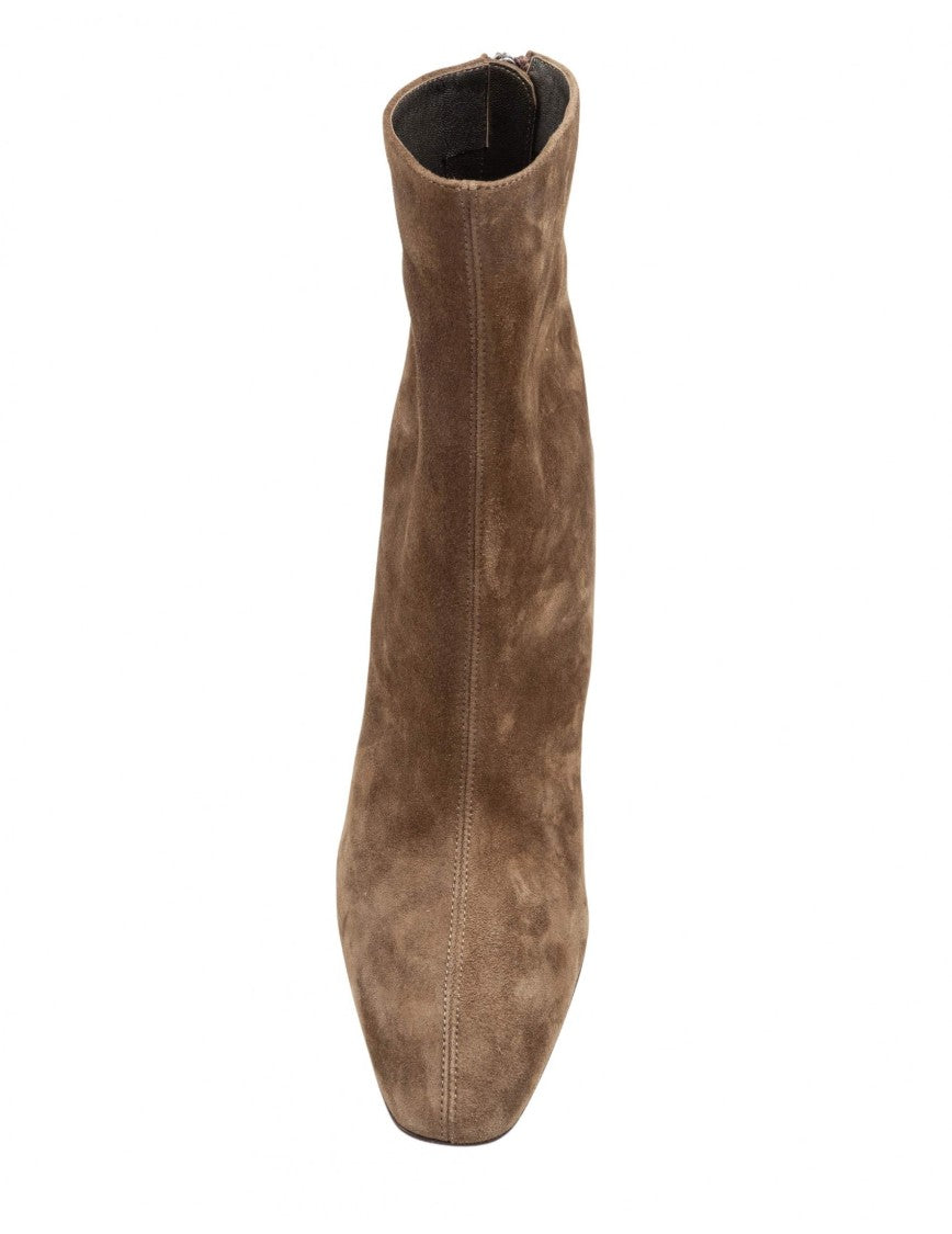 Green Suede Ankle Boots With Tapered Toe