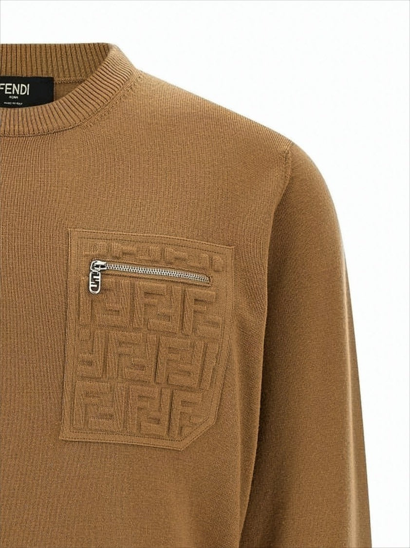 Brown Knit Sweater with Ribbed Cuffs