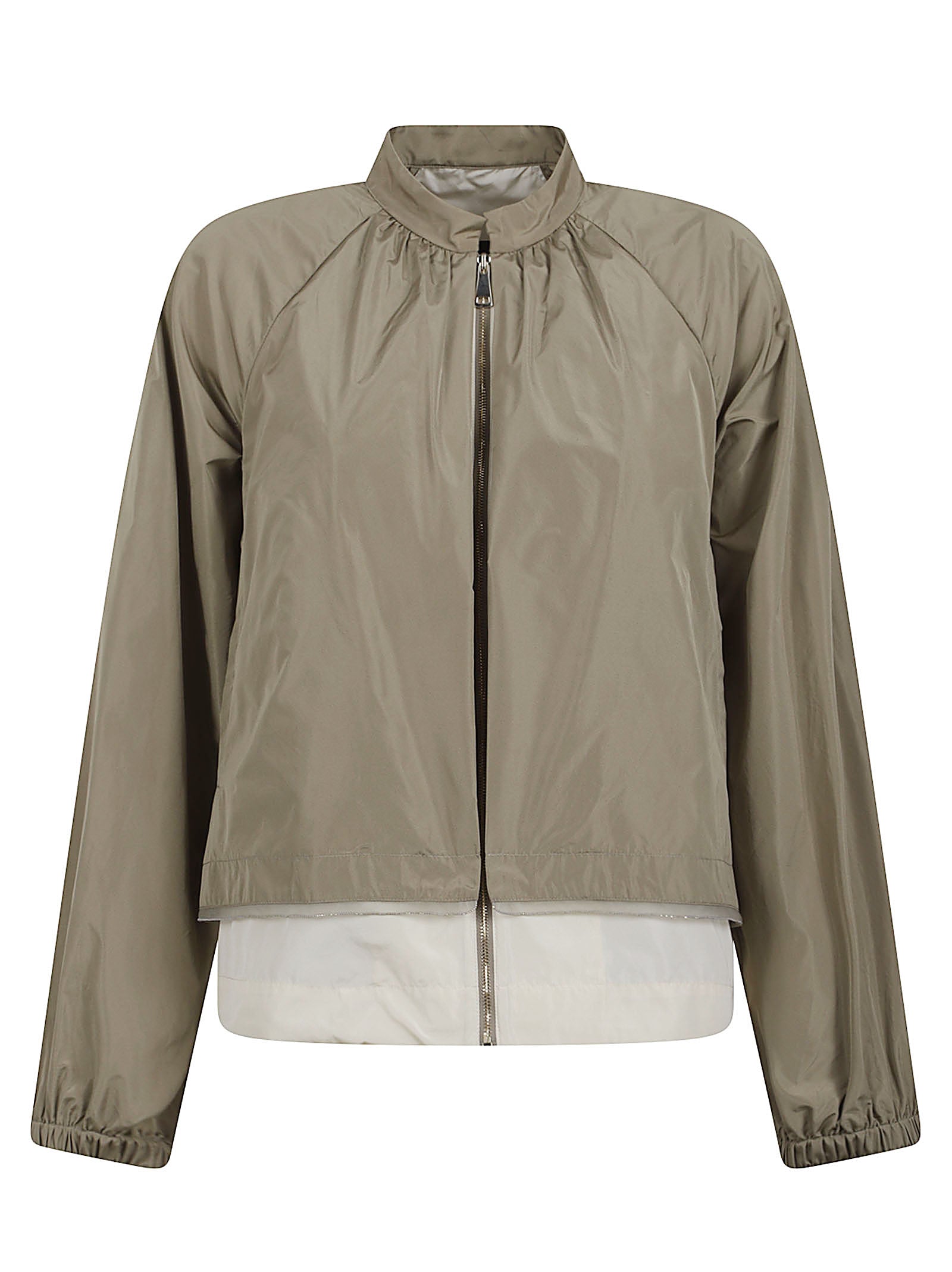 Cropped Jacket with Lightweight Fabric and Stand Collar