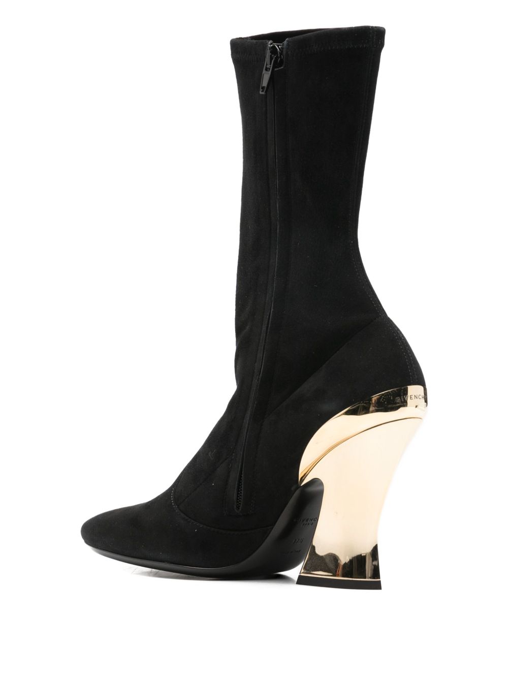 Sculptural Gold-Tone Heel Black Leather Boots
