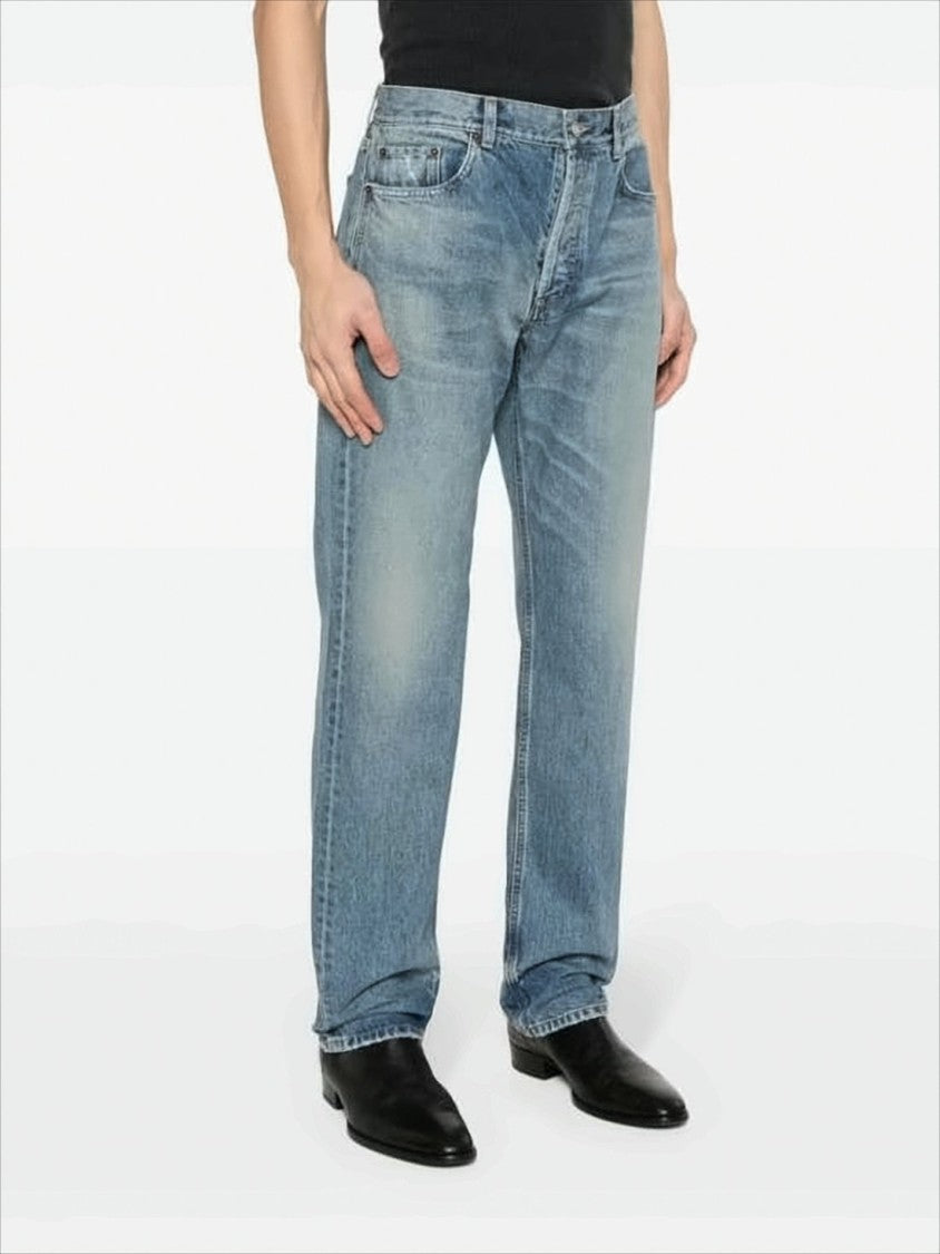 Classic Straight-Leg Denim Pants with Light Blue Wash