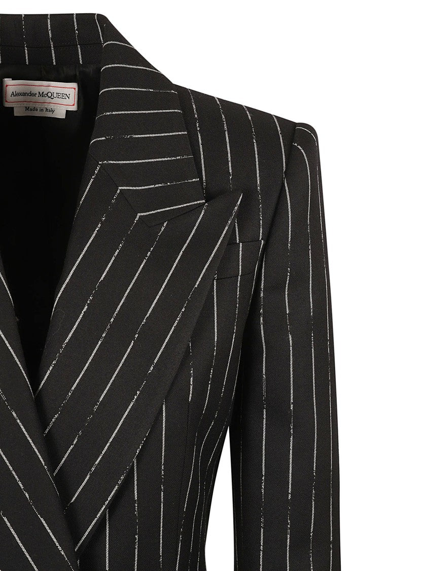 Pinstripe Tailored Jacket With Double-Breasted Front