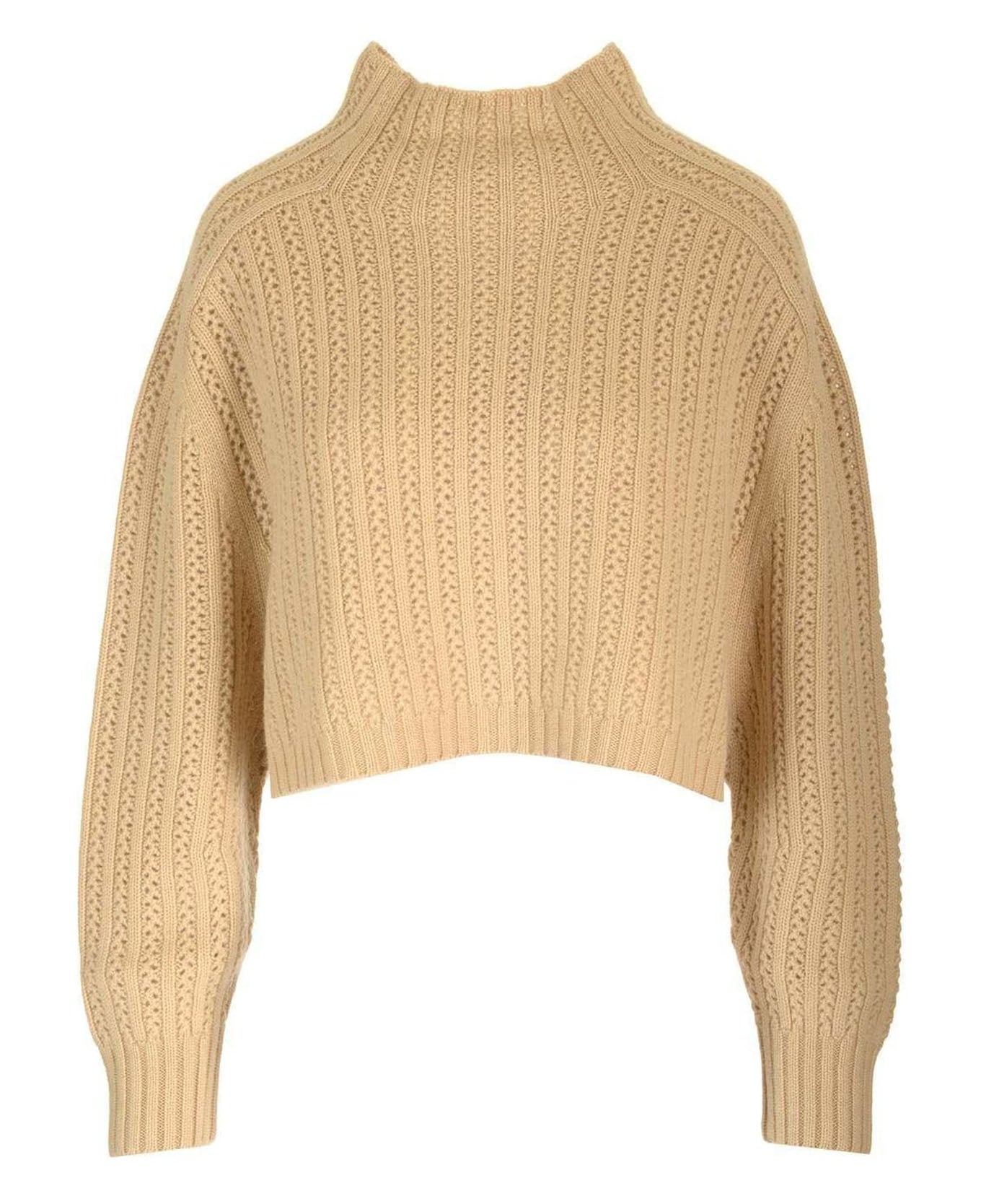Textured Cable Knit Sweater with High Neckline