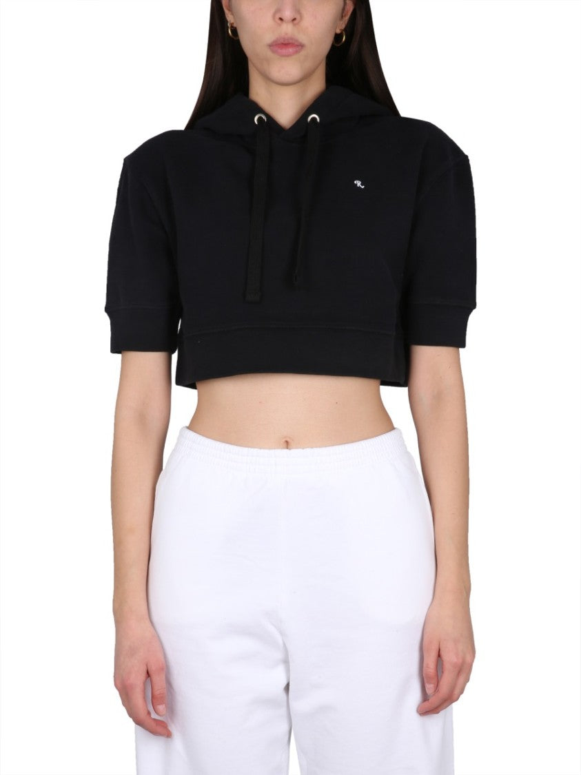 Cropped Sweatshirt With Drawstring Hood