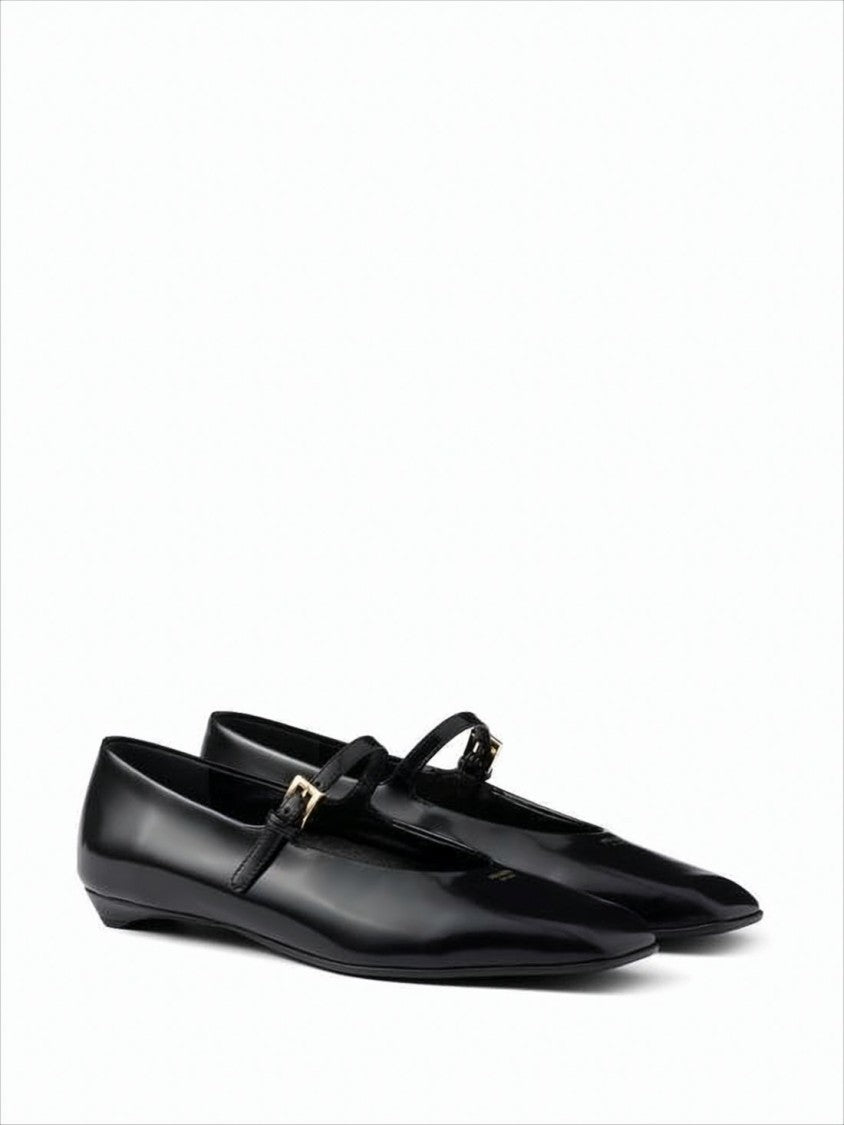 Pointed Toe Black Leather Flats