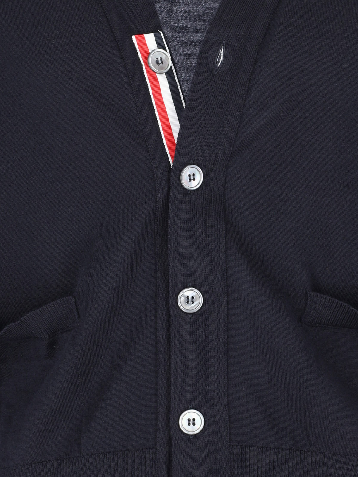 Navy V-Neck Striped Cotton Cardigan