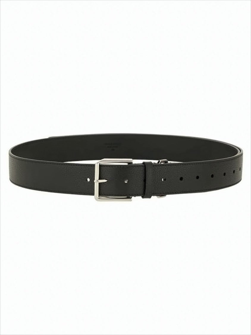 Textured Black Leather Belt with Classic Buckle