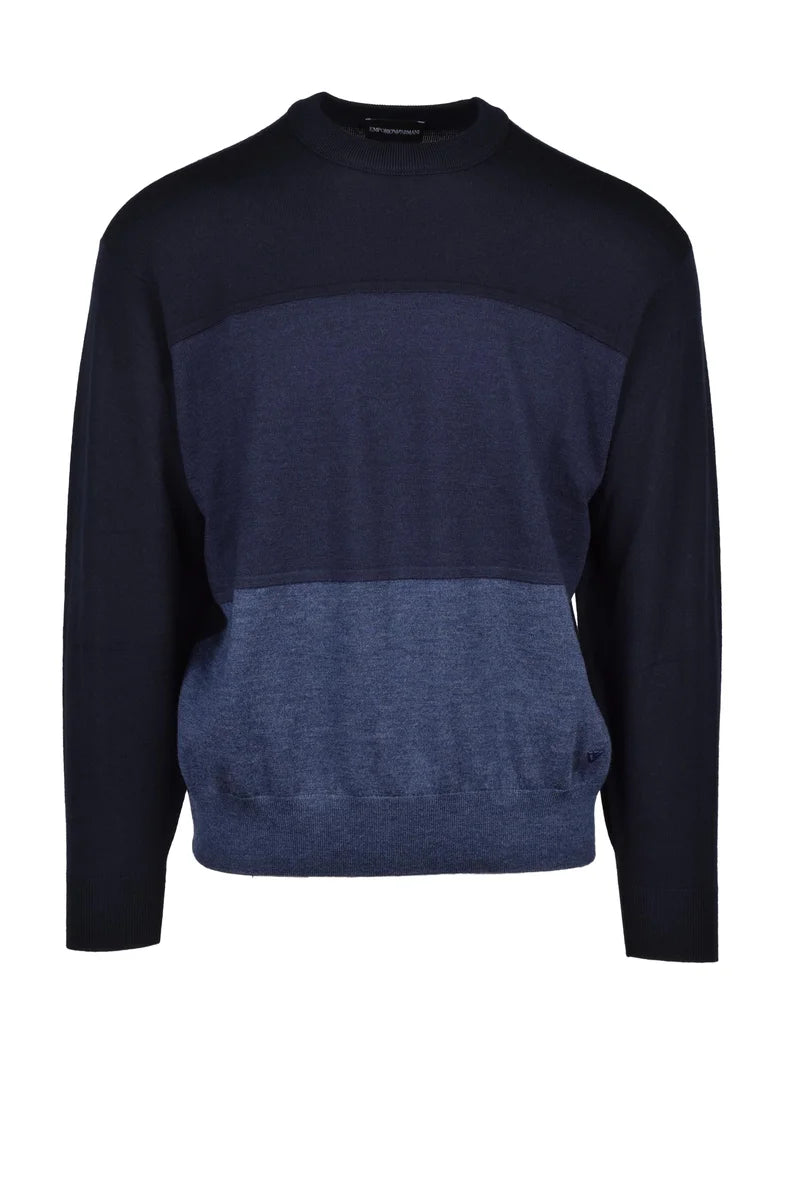 Crew Neck Wool Sweater - Blue
