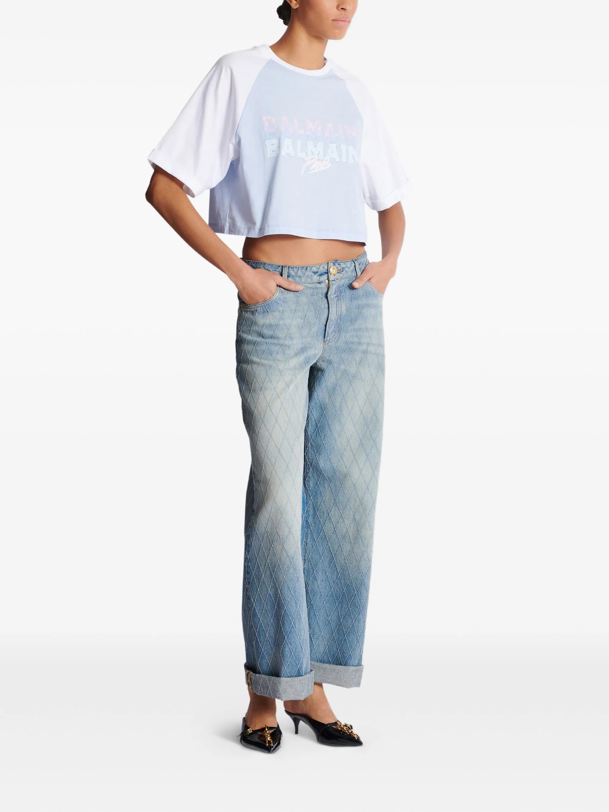 Light Blue Cropped Organic Cotton T-Shirt