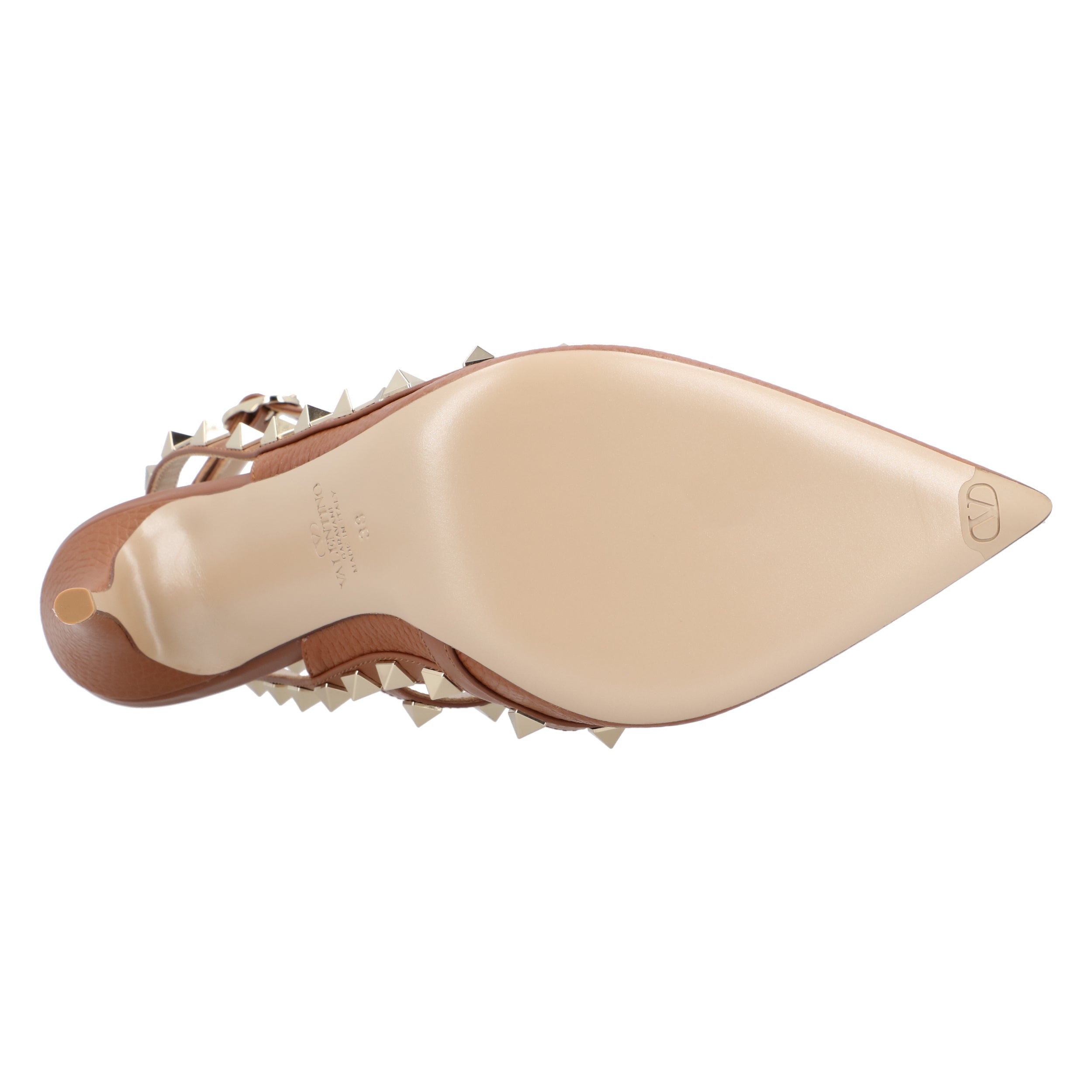 Brown Leather Rockstud Pumps