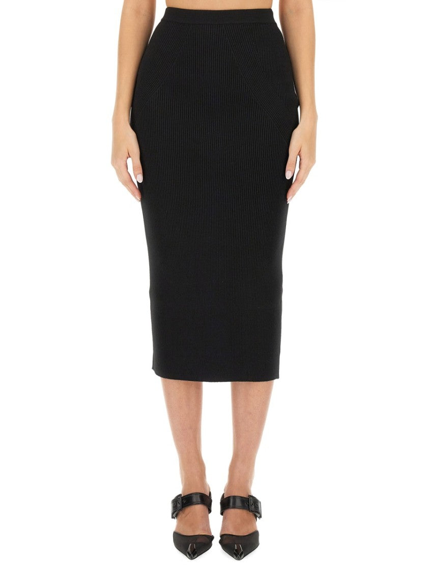 Ribbed Wool Blend Pencil Skirt