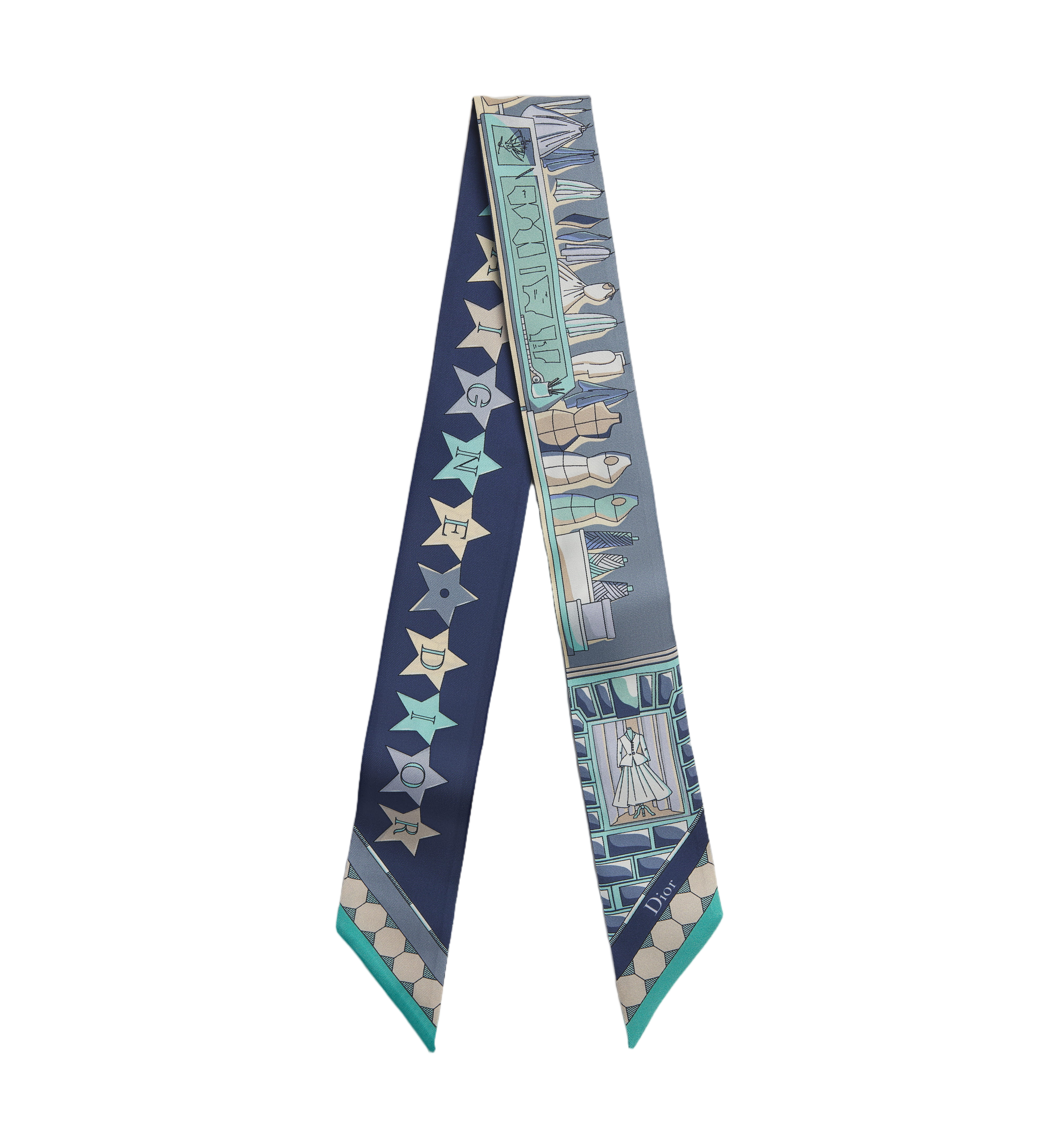 Rectangular Scarf With Star Motifs And Architectural Design