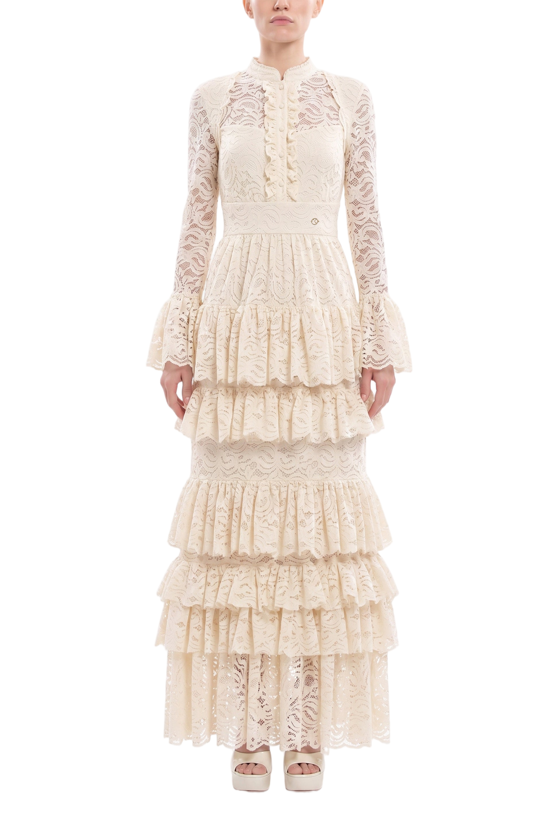 Ruffled Lace Long Dress