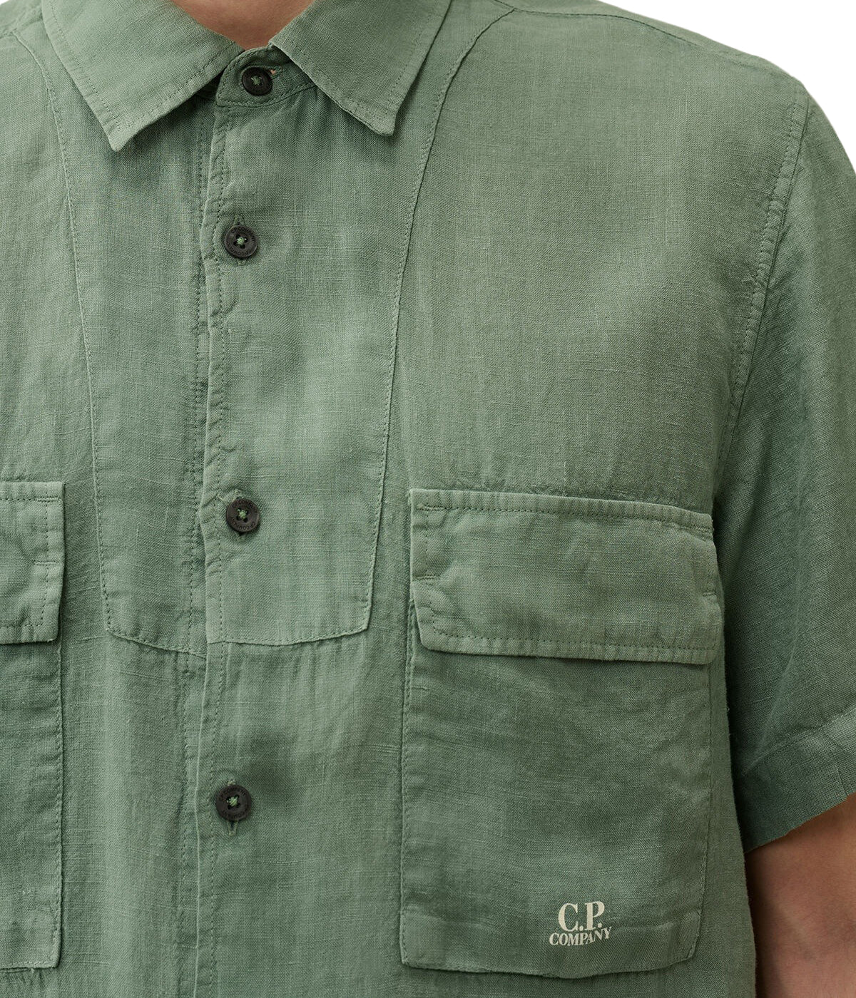 Relaxed Fit Linen Short-Sleeve Shirt With Button-Down Front