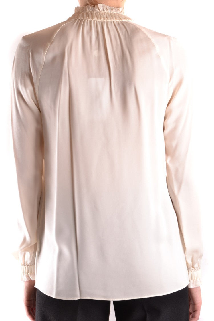 Flowing White Blouse With Ruffled Neckline