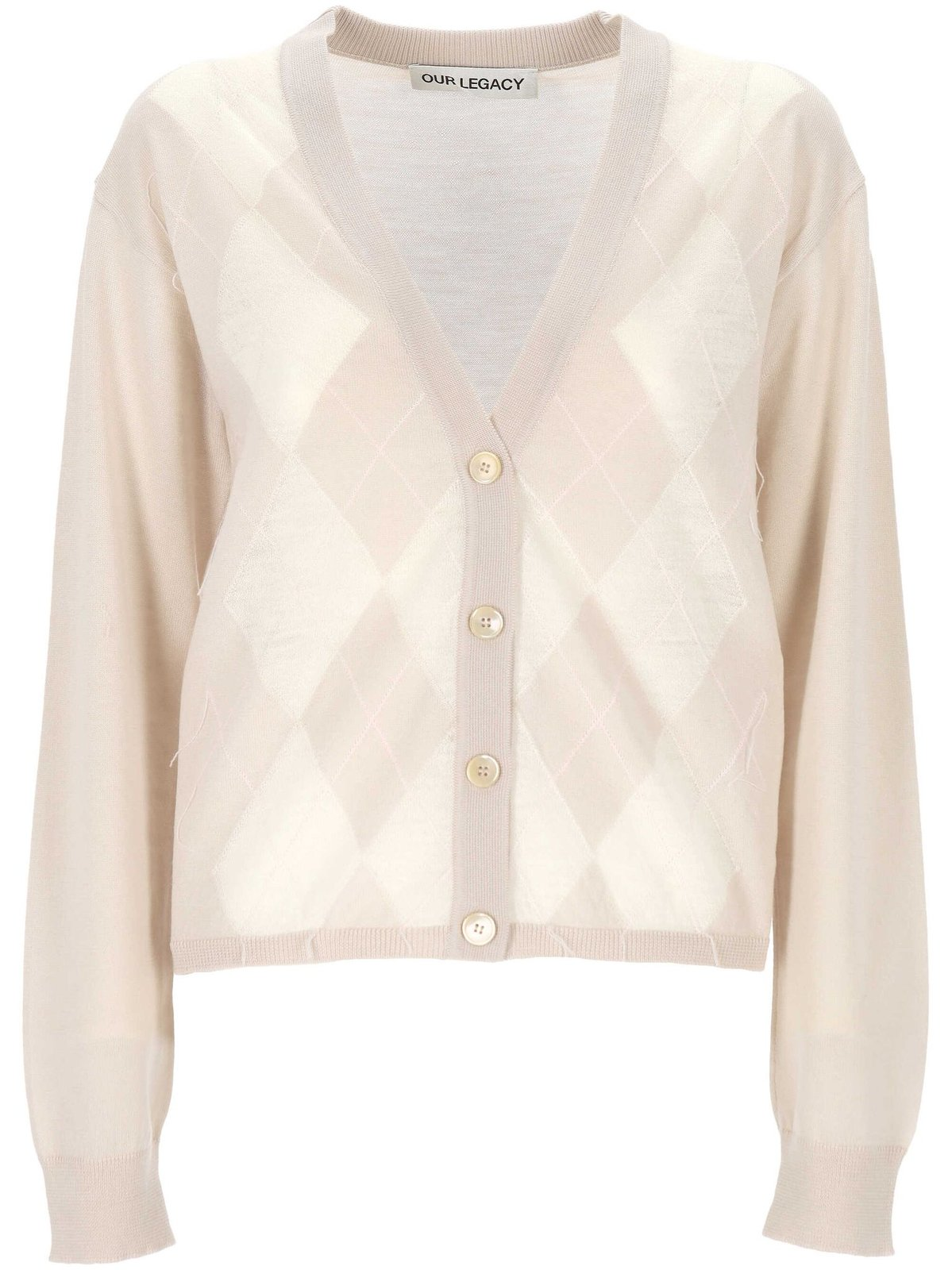 Lightweight Wool Cardigan with Diamond Pattern