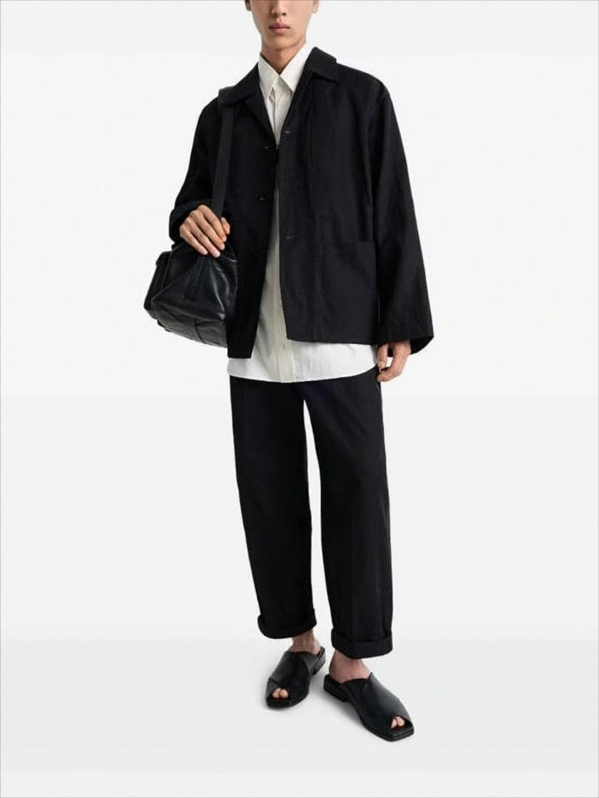 Boxy Black Cotton-Linen Jacket