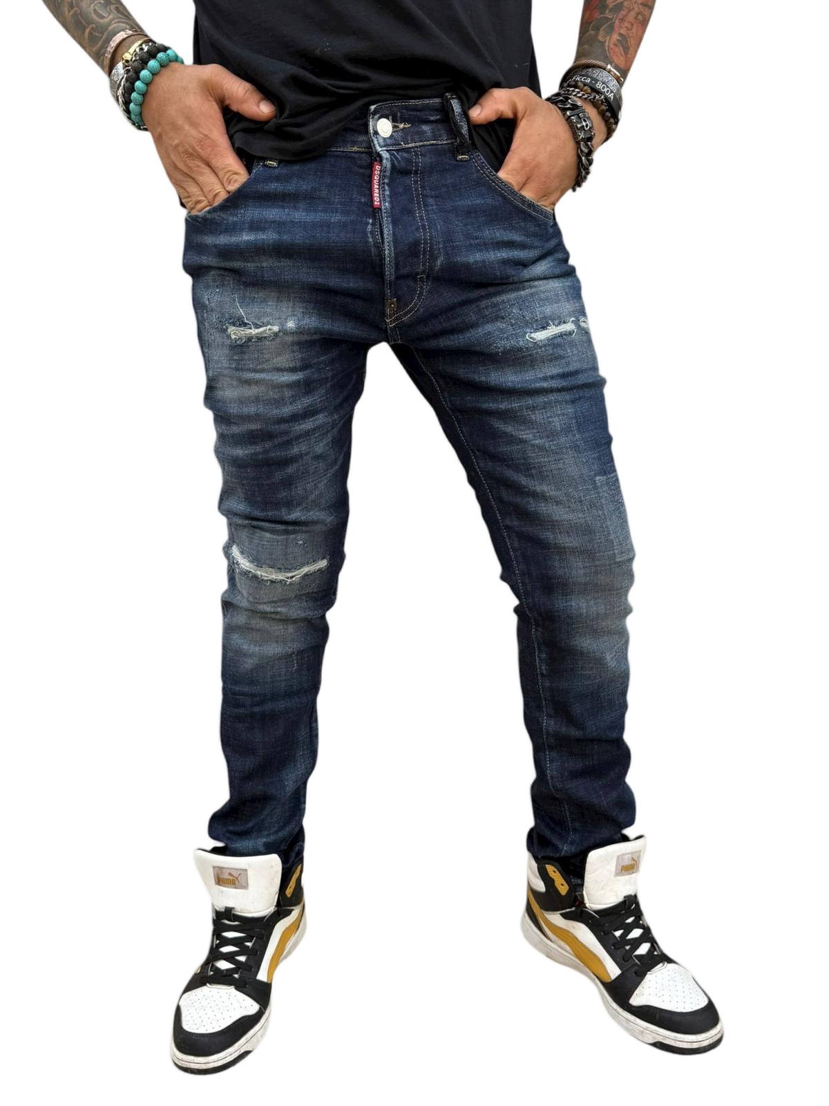 Carrot Cut Denim Jeans with Vintage Finish