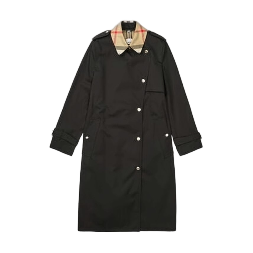 Tailored Trench Coat with Distinctive Plaid Collar