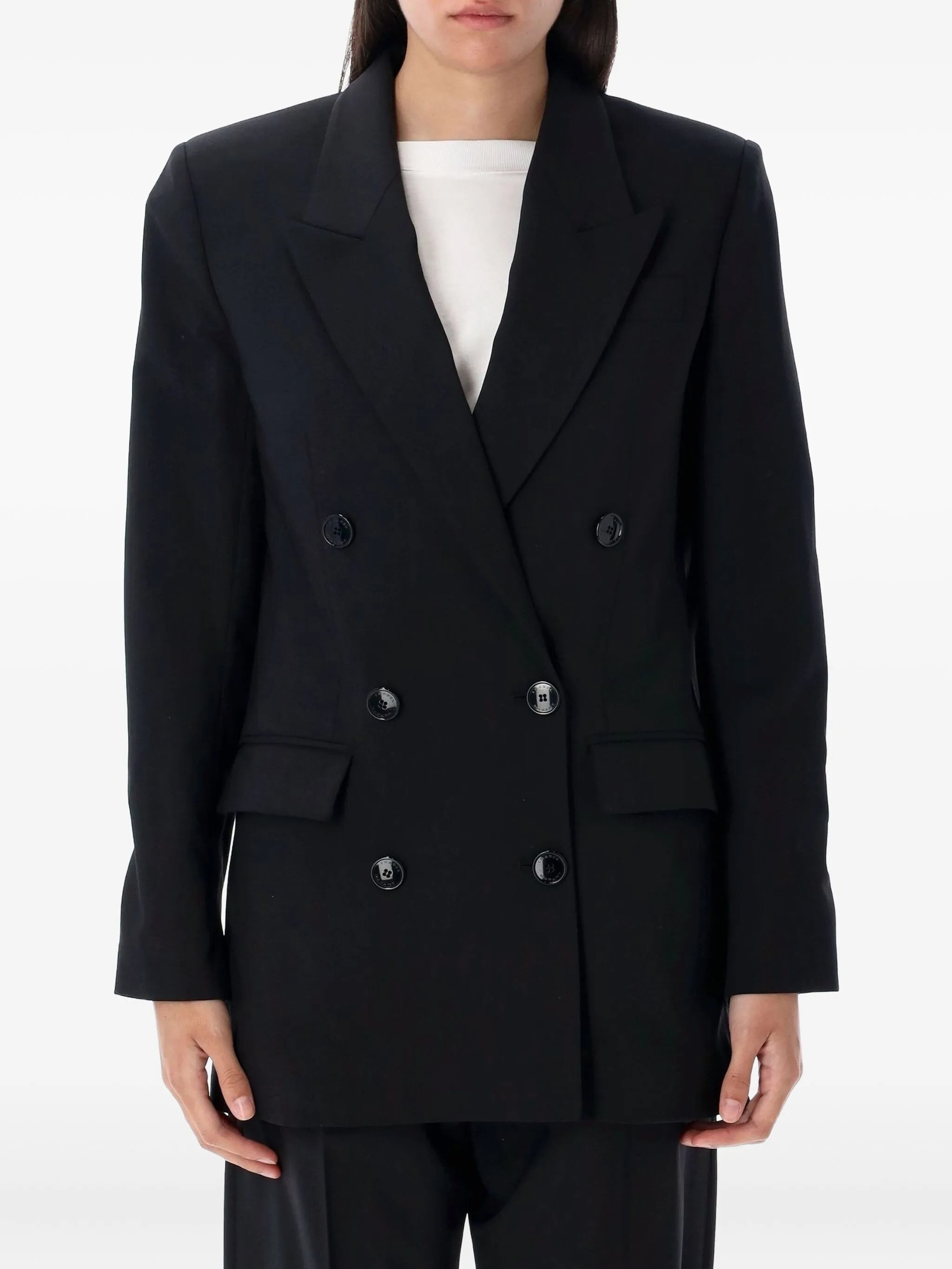 Black Jevima Double-Breasted Wool Blend Jacket