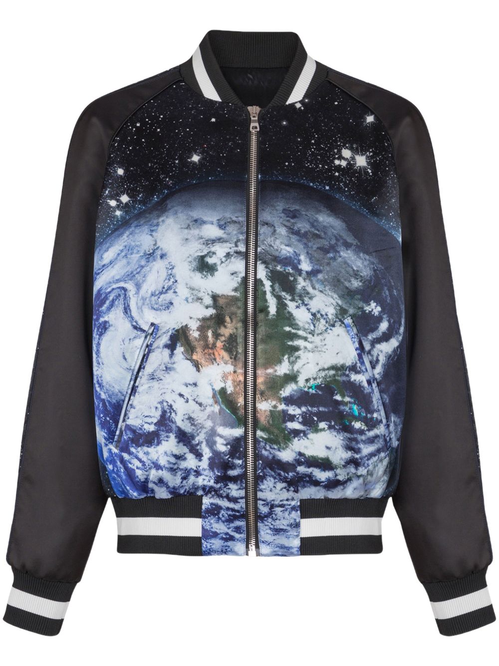 Graphic-Print Casual Jacket with Ribbed Details