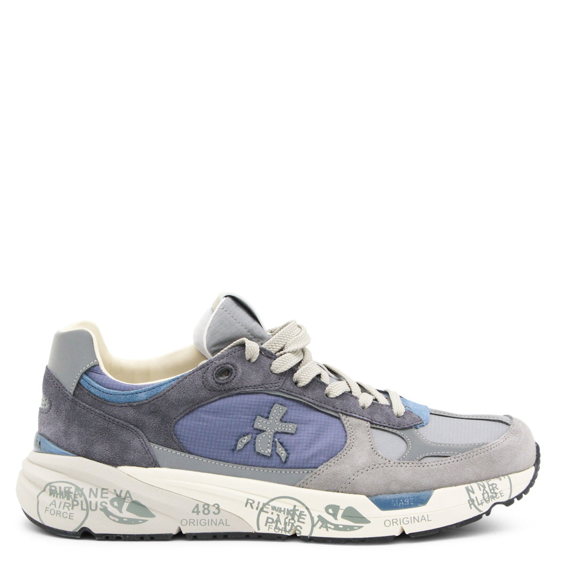 Layered Grey and Blue Sneakers with Stitched Logo