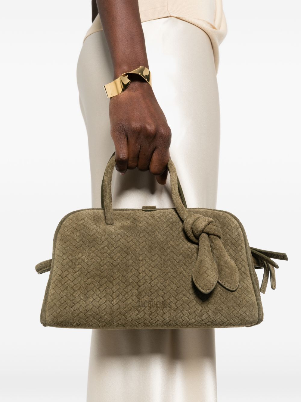Khaki Green Woven Top Handle Bag