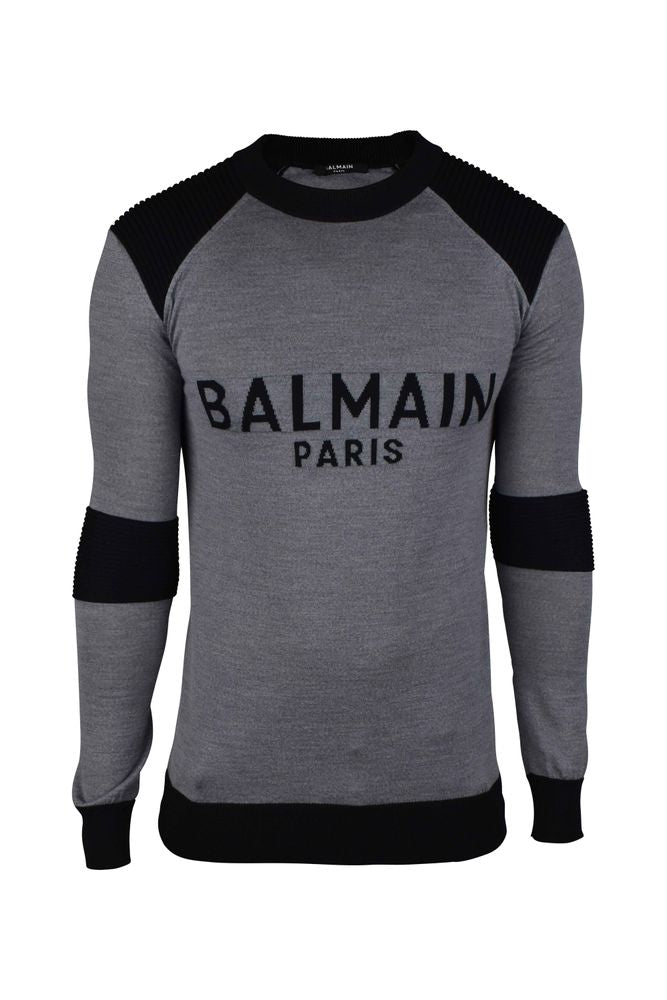 Fitted Grey Wool Sweater With Logo