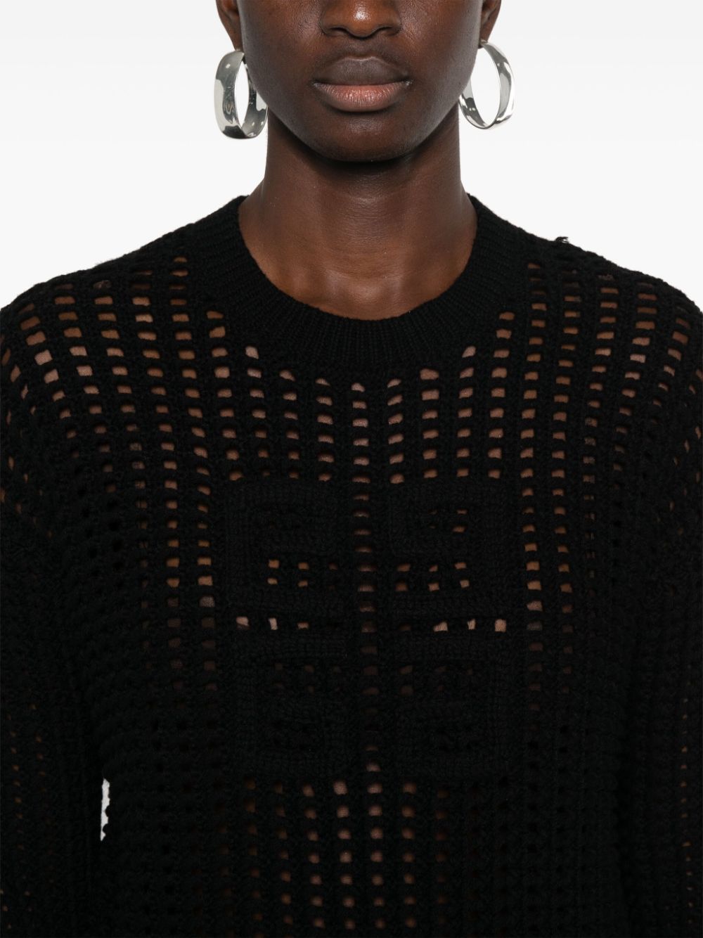 4G-Motif Fine Knit Sweater With Ribbed Trims