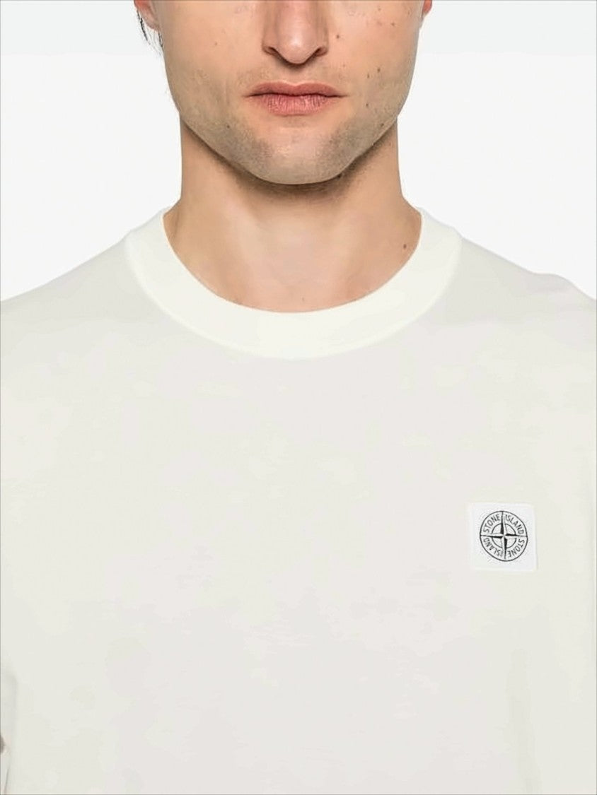 White Cotton Short-Sleeve T-Shirt with Logo Patch