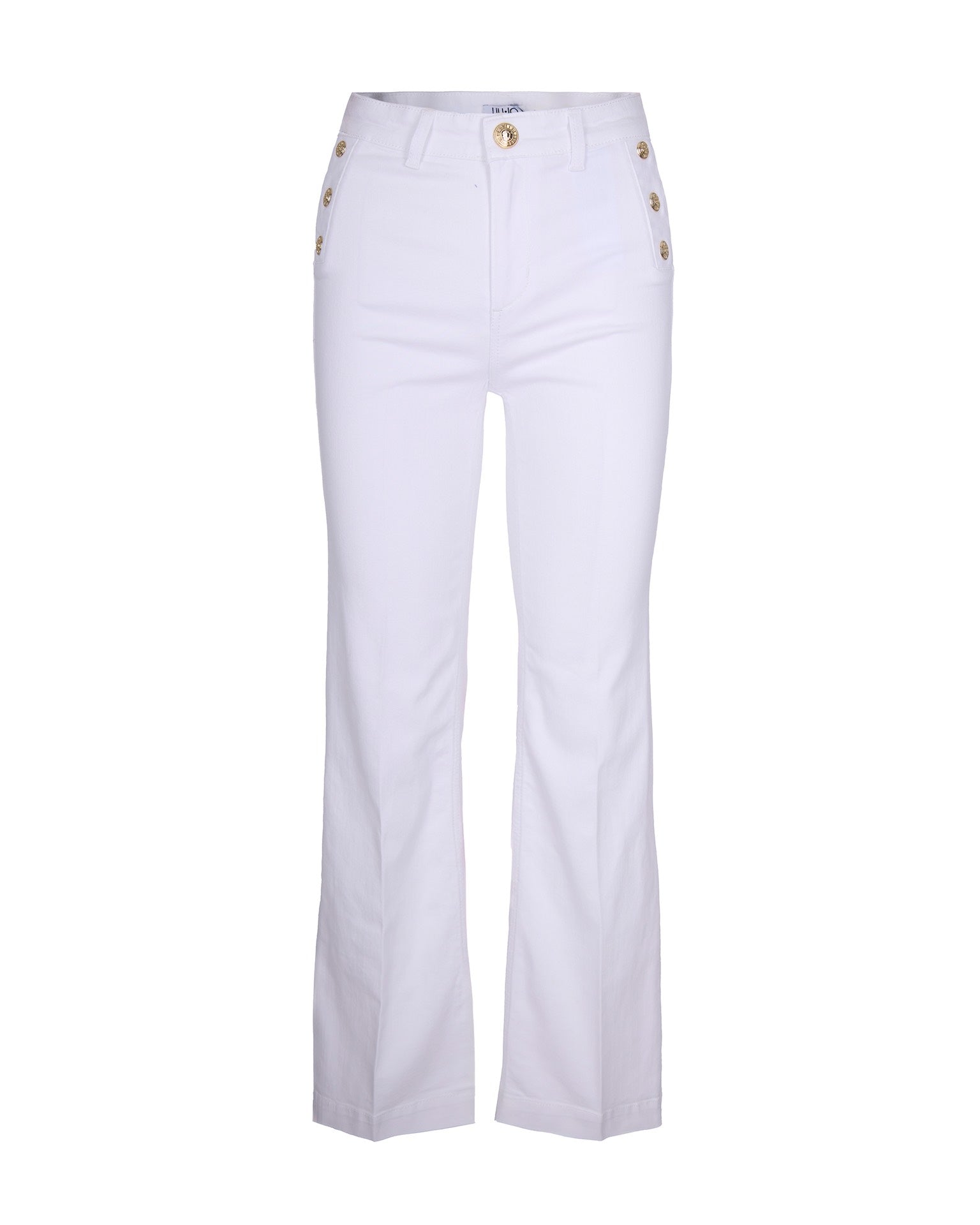 High-Waisted Flare Jeans with Jewel Button Accents