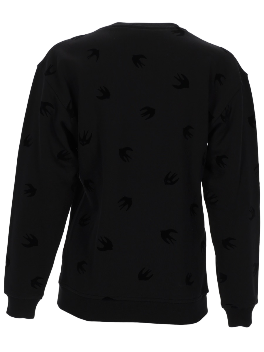 Relaxed Fit Black Sweatshirt with Tonal Bird Motifs