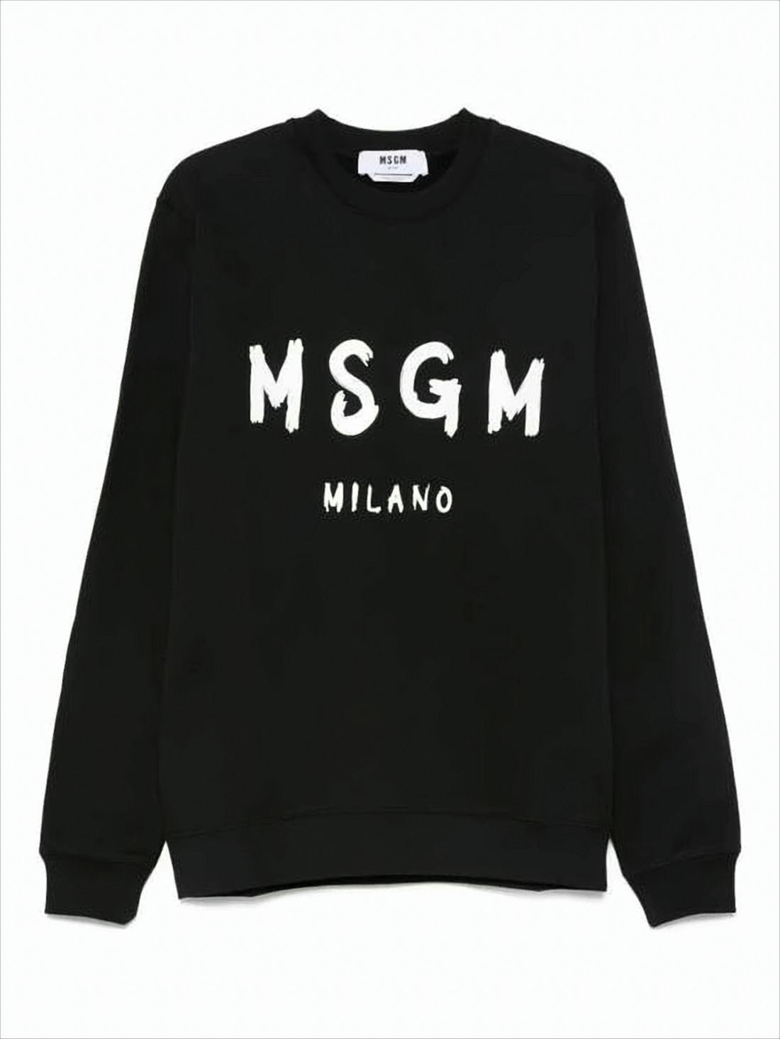 Black Long-Sleeve Graphic Sweatshirt with Ribbed Details