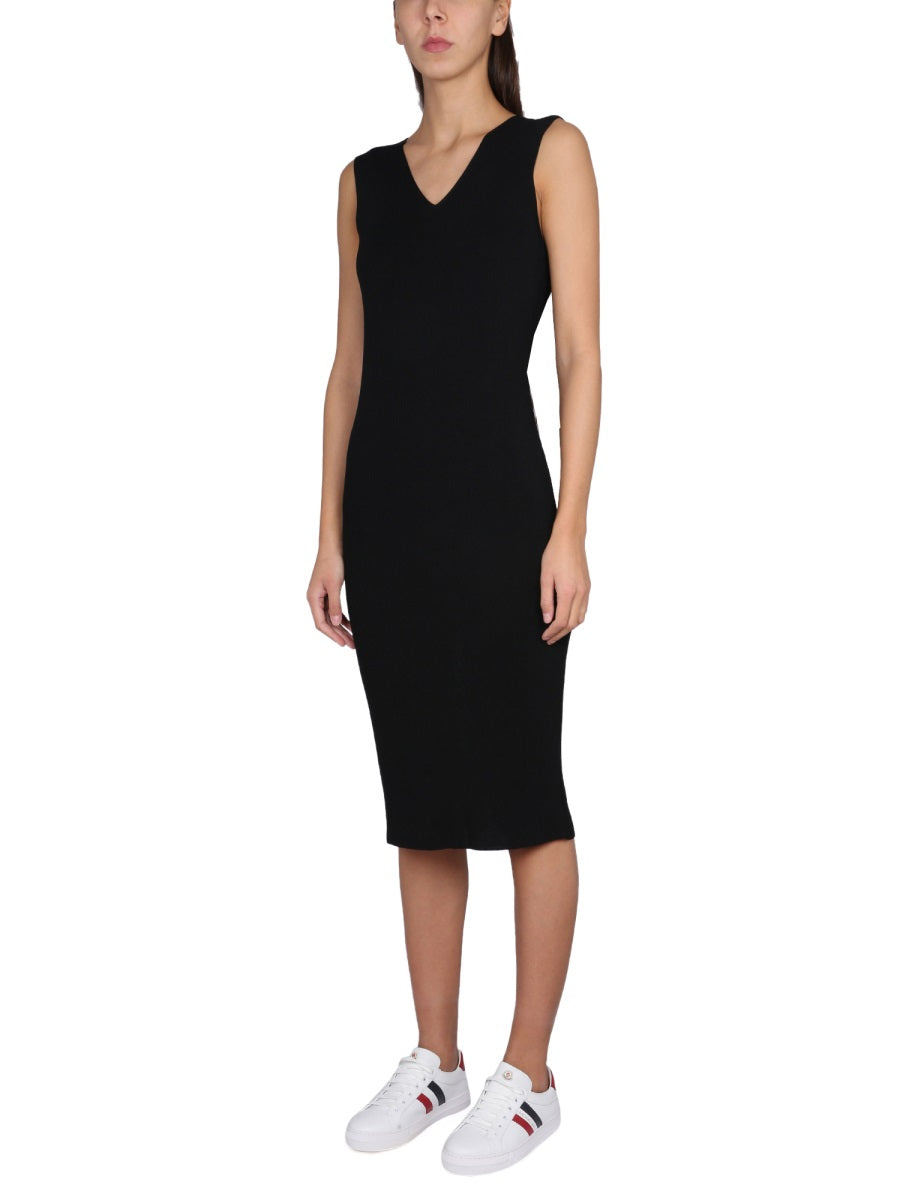 V-Neck Knit Dress with Moncler Logo Detail