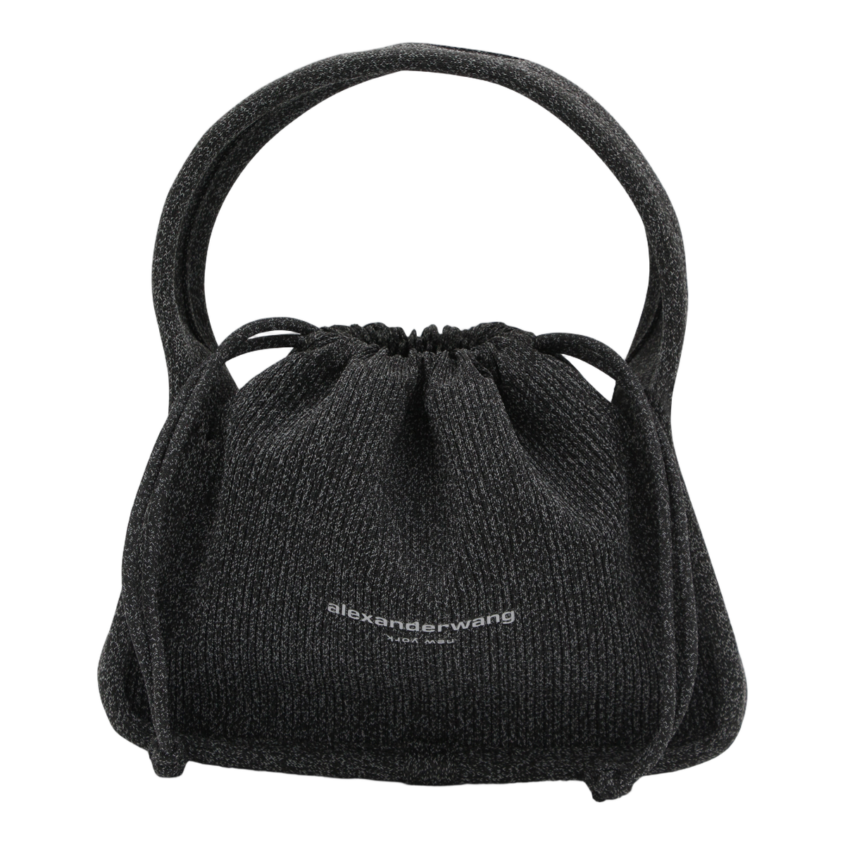 Textured Black Handbag with Rounded Handle